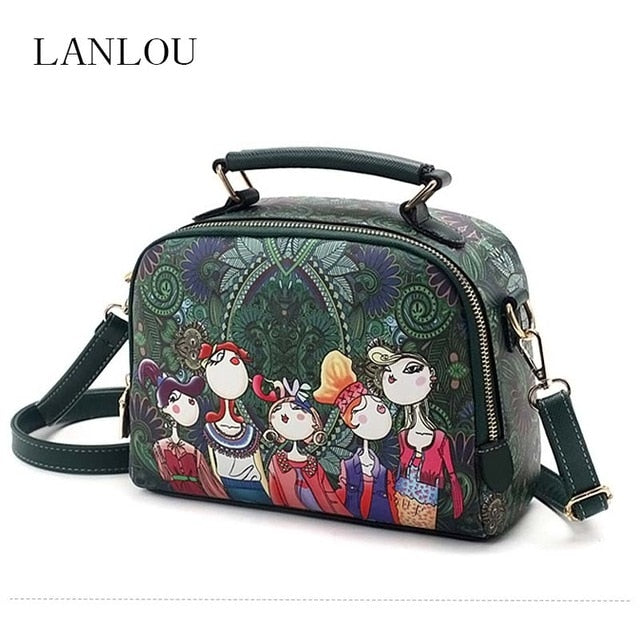 LANLOU handbag women shoulder bag luxury handbags women bags designer High-grade printing leather fashion women messenger bag