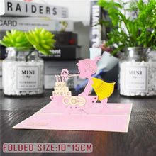 Laden Sie das Bild in den Galerie-Viewer, 3D Pop UP Cards Birthday Card for Girl Kids Wife Husband Birthday Cake Greeting Card Postcards Gifts Card with Envelope Stickers