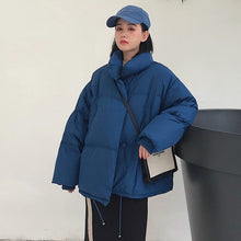 गैलरी व्यूवर में इमेज लोड करें, Korean Style 2019 Winter Jacket Women Stand Collar Solid Black White Female Down Coat Loose Oversized Womens Short Parka