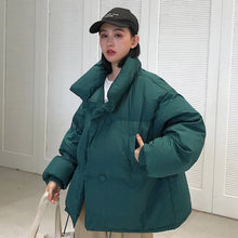 Cargar imagen en el visor de la galería, Korean Style 2019 Winter Jacket Women Stand Collar Solid Black White Female Down Coat Loose Oversized Womens Short Parka