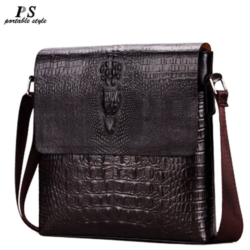 Luxury Embossed Alligator Pattern Men Fashion Design High Quality Messenger Bag Male Business Shoulder Leather Travel Flap Bags
