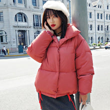 Cargar imagen en el visor de la galería, Korean Style 2019 Winter Jacket Women Stand Collar Solid Black White Female Down Coat Loose Oversized Womens Short Parka