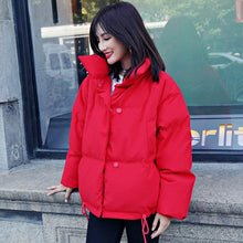 Carica l&#39;immagine nel visualizzatore di Gallery, Korean Style 2019 Winter Jacket Women Stand Collar Solid Black White Female Down Coat Loose Oversized Womens Short Parka