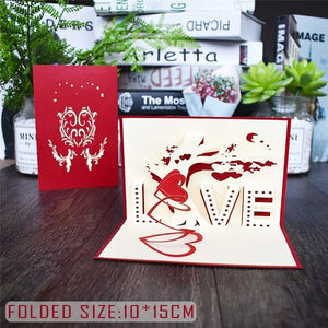 Love 3D Pop UP Cards Valentines Day Gift Postcard with Envelope Stickers Wedding Invitation Greeting Cards Anniversary for Her