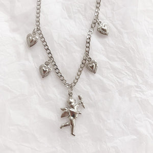 Cute Cupid Angel Pendant Stainless Steel Necklace,Best Choker Baby Shaped Jewelry Sweetheart for Women Man Friendship Girl Gifts
