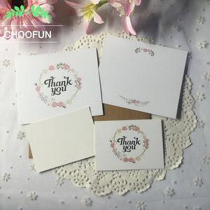 25pcs/lot Fresh Flowers THANK YOU Paper Greeting Cards Wreath Of Rose Gift Decoration Note Card Message Rewards Cards BZ151