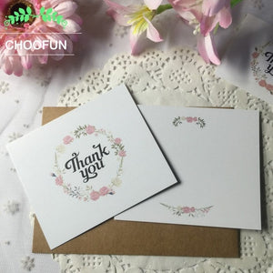 25pcs/lot Fresh Flowers THANK YOU Paper Greeting Cards Wreath Of Rose Gift Decoration Note Card Message Rewards Cards BZ151