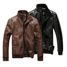 Charger l&#39;image dans la galerie, 2019 New Fashion Autumn Male Leather Jacket Black Brown Mens Stand Collar Coats Leather Biker Jackets Motorcycle Leather Jacket