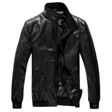 Carica l&#39;immagine nel visualizzatore di Gallery, 2019 New Fashion Autumn Male Leather Jacket Black Brown Mens Stand Collar Coats Leather Biker Jackets Motorcycle Leather Jacket