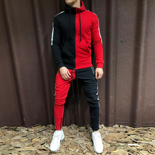 Litthing Men Sets Fashion Autumn Winter Patchwork Jacket Sporting Suit Hoodies+Sweatpants 2 Pieces Sets Slim Tracksuit Clothing