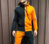Litthing Men Sets Fashion Autumn Winter Patchwork Jacket Sporting Suit Hoodies+Sweatpants 2 Pieces Sets Slim Tracksuit Clothing