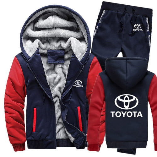 Hoodies Men Toyota Car Logo Mens Hoodies Suit Winter Thicken Warm Fleece cotton Zipper Tracksuit Mens Jacket+Pants 2Pcs S
