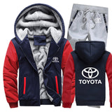 Hoodies Men Toyota Car Logo Mens Hoodies Suit Winter Thicken Warm Fleece cotton Zipper Tracksuit Mens Jacket+Pants 2Pcs S