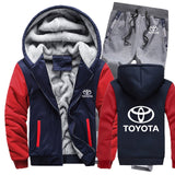 Hoodies Men Toyota Car Logo Mens Hoodies Suit Winter Thicken Warm Fleece cotton Zipper Tracksuit Mens Jacket+Pants 2Pcs S
