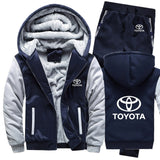 Hoodies Men Toyota Car Logo Mens Hoodies Suit Winter Thicken Warm Fleece cotton Zipper Tracksuit Mens Jacket+Pants 2Pcs S