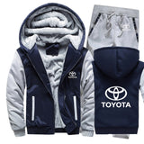 Hoodies Men Toyota Car Logo Mens Hoodies Suit Winter Thicken Warm Fleece cotton Zipper Tracksuit Mens Jacket+Pants 2Pcs S