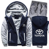 Hoodies Men Toyota Car Logo Mens Hoodies Suit Winter Thicken Warm Fleece cotton Zipper Tracksuit Mens Jacket+Pants 2Pcs S