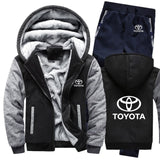 Hoodies Men Toyota Car Logo Mens Hoodies Suit Winter Thicken Warm Fleece cotton Zipper Tracksuit Mens Jacket+Pants 2Pcs S