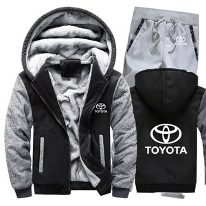 Hoodies Men Toyota Car Logo Mens Hoodies Suit Winter Thicken Warm Fleece cotton Zipper Tracksuit Mens Jacket+Pants 2Pcs S