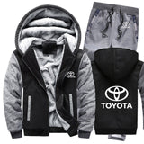 Hoodies Men Toyota Car Logo Mens Hoodies Suit Winter Thicken Warm Fleece cotton Zipper Tracksuit Mens Jacket+Pants 2Pcs S