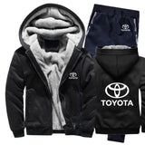 Hoodies Men Toyota Car Logo Mens Hoodies Suit Winter Thicken Warm Fleece cotton Zipper Tracksuit Mens Jacket+Pants 2Pcs S