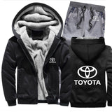 Hoodies Men Toyota Car Logo Mens Hoodies Suit Winter Thicken Warm Fleece cotton Zipper Tracksuit Mens Jacket+Pants 2Pcs S