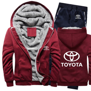 Hoodies Men Toyota Car Logo Mens Hoodies Suit Winter Thicken Warm Fleece cotton Zipper Tracksuit Mens Jacket+Pants 2Pcs S