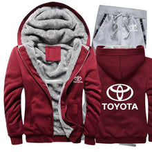 Laden Sie das Bild in den Galerie-Viewer, Hoodies Men Toyota Car Logo Mens Hoodies Suit Winter Thicken Warm Fleece cotton Zipper Tracksuit Mens Jacket+Pants 2Pcs S