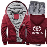 Hoodies Men Toyota Car Logo Mens Hoodies Suit Winter Thicken Warm Fleece cotton Zipper Tracksuit Mens Jacket+Pants 2Pcs S