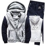 Hoodies Men Toyota Car Logo Mens Hoodies Suit Winter Thicken Warm Fleece cotton Zipper Tracksuit Mens Jacket+Pants 2Pcs S