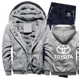 Hoodies Men Toyota Car Logo Mens Hoodies Suit Winter Thicken Warm Fleece cotton Zipper Tracksuit Mens Jacket+Pants 2Pcs S