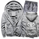 Hoodies Men Toyota Car Logo Mens Hoodies Suit Winter Thicken Warm Fleece cotton Zipper Tracksuit Mens Jacket+Pants 2Pcs S