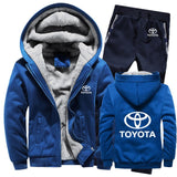Hoodies Men Toyota Car Logo Mens Hoodies Suit Winter Thicken Warm Fleece cotton Zipper Tracksuit Mens Jacket+Pants 2Pcs S