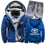 Hoodies Men Toyota Car Logo Mens Hoodies Suit Winter Thicken Warm Fleece cotton Zipper Tracksuit Mens Jacket+Pants 2Pcs S