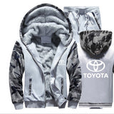 Hoodies Men Toyota Car Logo Mens Hoodies Suit Winter Thicken Warm Fleece cotton Zipper Tracksuit Mens Jacket+Pants 2Pcs S