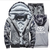 Hoodies Men Toyota Car Logo Mens Hoodies Suit Winter Thicken Warm Fleece cotton Zipper Tracksuit Mens Jacket+Pants 2Pcs S