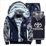 Hoodies Men Toyota Car Logo Mens Hoodies Suit Winter Thicken Warm Fleece cotton Zipper Tracksuit Mens Jacket+Pants 2Pcs S