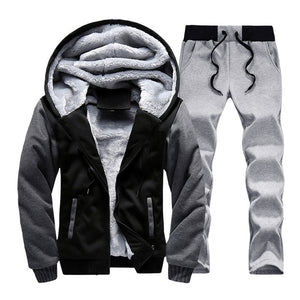 Men hooded Tracksuit Lined Thick Coat Sweatshirt + Pants New Sportswear Jogger Suit 2 Piece Set Brand Male Winter Sets Clothing