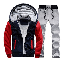 Carica l&#39;immagine nel visualizzatore di Gallery, Men hooded Tracksuit Lined Thick Coat Sweatshirt + Pants New Sportswear Jogger Suit 2 Piece Set Brand Male Winter Sets Clothing