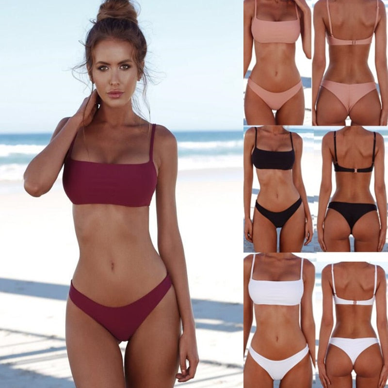 Hot Sexy Bikini Set Two Piece Swimsuit Bikinis Swimwear Women Solid Bi SALUER Hot Sexy Bikini Set Two Piece Swimsuit Bikinis Swimwear Women Solid Bi SALUER