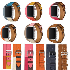 40 44mm Double Tour Genuine Leather Strap for Apple Watch Band 42mm 38mm Bracelet Wrist Belt for iwatch series 5/4/3/2/1 Hermes