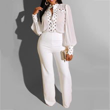 Load image into Gallery viewer, Autumn Winter Long Sleeve White Jumpsuit Elegant Lady Hollow out African Party Long Jumpsuit Wide Leg Office Wear 2 Piece Set