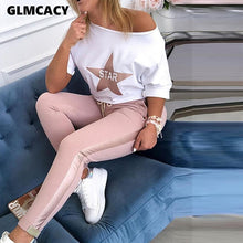 Carica l&#39;immagine nel visualizzatore di Gallery, Women Two Piece Matching Sets Star Print Top &amp; Drawstring Design Pant Sets Chic Casual Sweatsuit