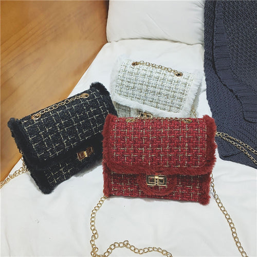 Luxury Handbags Women Bags Designer Plush Wool Bag Tide Chain Single Shoulder Small Square Handbags Sac Femme De Marque Luxe