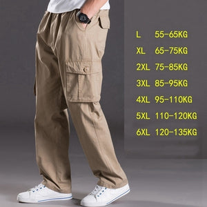 spring summer casual pants male big size 6XL Multi Pocket Jeans oversize Pants overalls elastic waist pants plus size men