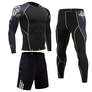 Men's suit Sports Sets Tights shirt Fitness leggings rashguard kit MMA Compression clothing Long sleeves T shirt+pants 2 piece Tracksuit men