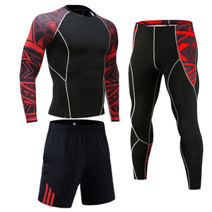 Men's suit Sports Sets Tights shirt Fitness leggings rashguard kit MMA Compression clothing Long sleeves T shirt+pants 2 piece Tracksuit men