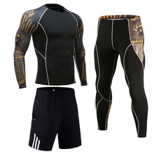 गैलरी व्यूवर में इमेज लोड करें, Men&#39;s suit Sports Sets Tights shirt Fitness leggings rashguard kit MMA Compression clothing Long sleeves T shirt+pants 2 piece Tracksuit men