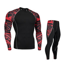 Load image into Gallery viewer, Men&#39;s suit Sports Sets Tights shirt Fitness leggings rashguard kit MMA Compression clothing Long sleeves T shirt+pants 2 piece Tracksuit men