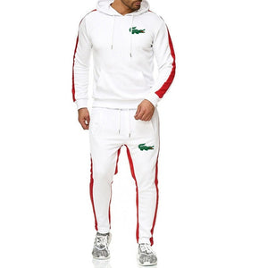 2019 Brand crocodile men chandal hombre Tracksuit hoodie+sweatpants thermal jogging homme Fleece men gym clothing Thick Suit 3XL